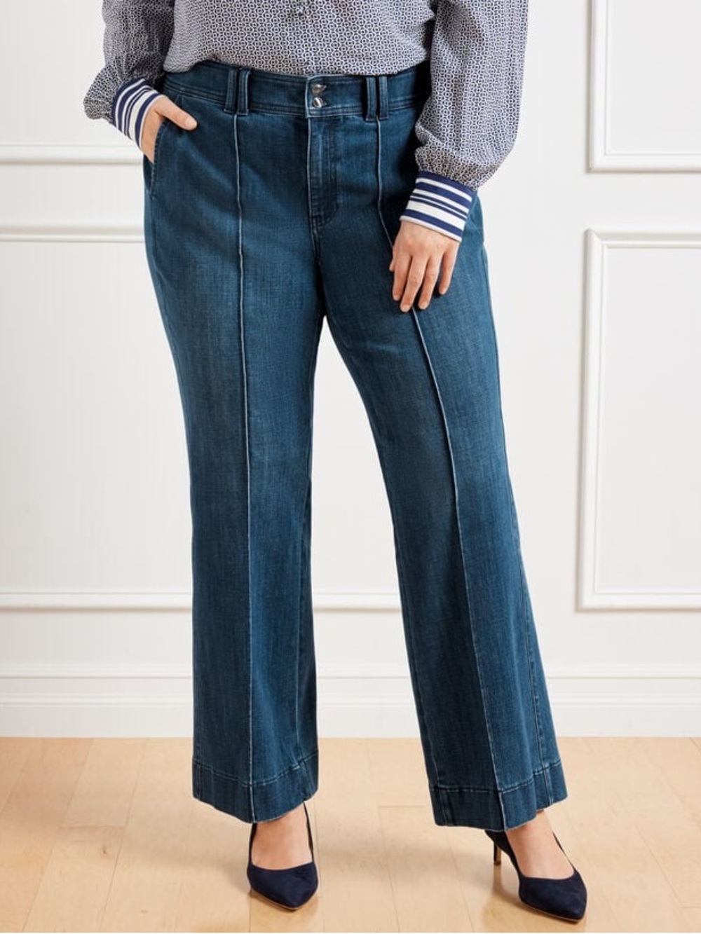 Talbots Flare Leg Pintuck Jeans- Lapis Wash Size 16
